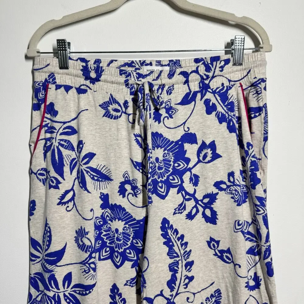White Stuff Organic Cotton Natural Trina Cropped Jersey‎ PJ Bottoms Women S Blue